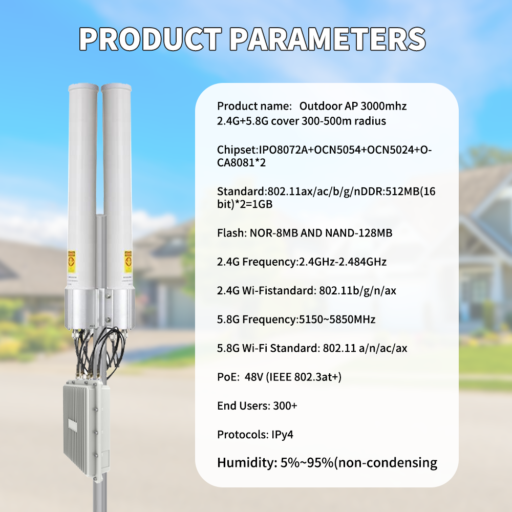 OEM 11ax WiFi 6 户外防水接入点 3657Mbps 2.4G&5.8G 150米系统覆盖范围 高通芯片组 256+用户 - 图片 3